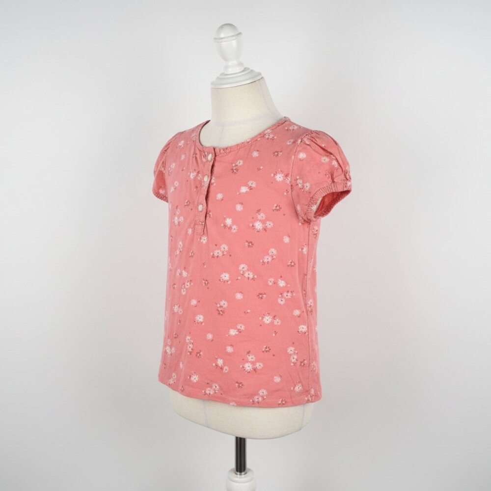 100% Cotton Coral Floral Shirt with Puffed Sleeves Size Girls 5t